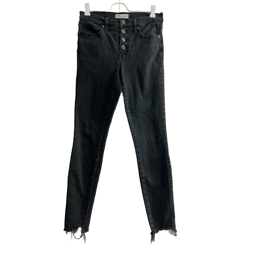 Madewell 9" High Rise Skinny Women's 26 black Raw Hem Button Fly (Inseam 26) EUC